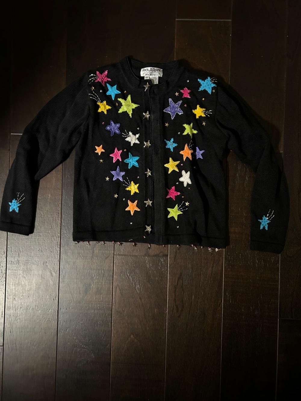 Black Star-Embroidered Kids Cardigan Jacket